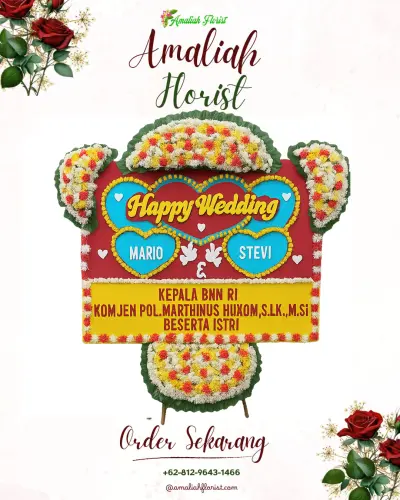 Karangan Papan Bunga Pernikahan di Temiyang